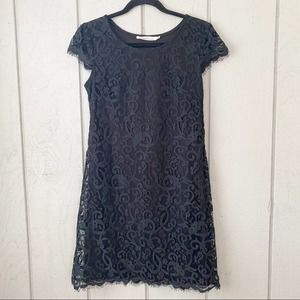 BLACK Lace Overlay Cap Sleeve Mini Dress